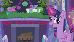 Size: 1280x720 | Tagged: safe, derpibooru import, screencap, twilight sparkle, twilight sparkle (alicorn), alicorn, pony, hearthbreakers, butt, doll, female, fireplace, hearth's warming eve, image, magic, mare, plot, png, present, solo, telekinesis, toy, twibutt