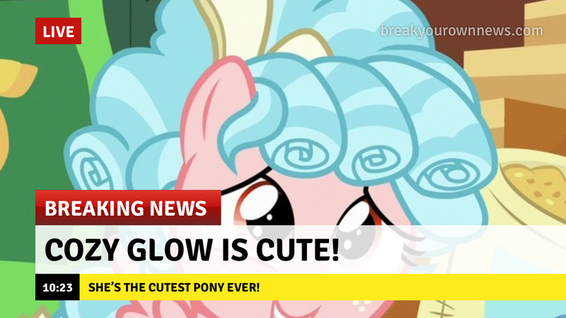 Size: 1280x720 | Tagged: safe, derpibooru import, edit, edited screencap, editor:whistle blossom, screencap, cozy glow, pegasus, pony, marks for effort, break your own news, captain obvious, cozybetes, cute, female, filly, foal, image, png, solo, truth