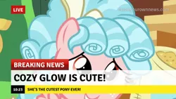 Size: 1280x720 | Tagged: safe, derpibooru import, edit, edited screencap, editor:whistle blossom, screencap, cozy glow, pegasus, pony, marks for effort, break your own news, captain obvious, cozybetes, cute, female, filly, foal, image, png, solo, truth