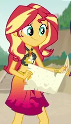 Size: 360x630 | Tagged: safe, derpibooru import, screencap, sunset shimmer, equestria girls, equestria girls series, x marks the spot, clothes, cropped, geode of empathy, image, magical geodes, png, sarong, solo, swimsuit