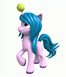 Size: 3000x3500 | Tagged: safe, artist:argos90, derpibooru import, izzy moonbow, pony, unicorn, 3d, female, g5, horn, horn guard, horn impalement, hornball, image, izzy's tennis ball, jpeg, simple background, solo, tennis ball, white background