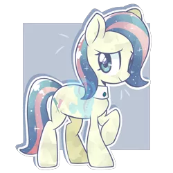 Size: 2649x2649 | Tagged: safe, artist:blurry-kun, derpibooru import, bonna fide, glamour gleam, crystal pony, pony, commission, female, image, mare, png, raised hoof, smiling, watermark