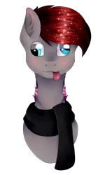 Size: 1492x2492 | Tagged: safe, artist:chazmazda, derpibooru import, oc, unofficial characters only, pony, bust, clothes, commission, derp, emote, highlight, highlights, image, photo, png, portrait, scarf, shading, shine, shiny eyes, simple background, solo, tongue out, transparent background