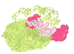 Size: 3302x2399 | Tagged: safe, artist:fluffyxai, derpibooru import, pinkie pie, earth pony, pony, cute, diapinkes, female, having fun, image, leaves, lying down, mare, on back, playing, png, smiling, solo, starry eyes, underhoof, wingding eyes