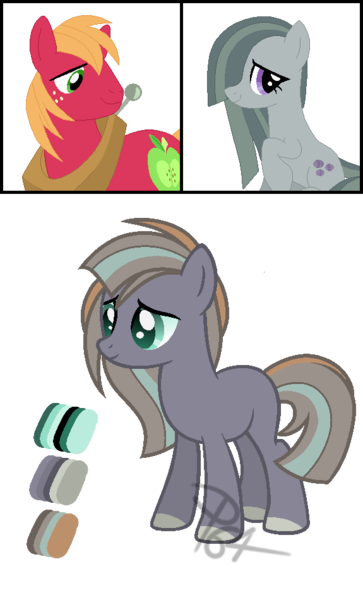 Size: 575x950 | Tagged: safe, artist:pegasister64, derpibooru import, big macintosh, marble pie, oc, family, female, image, male, marblemac, offspring, parent:big macintosh, parent:marble pie, parents:marblemac, png, shipping, simple background, straight, transparent background