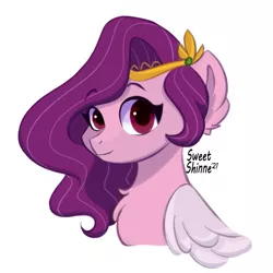 Size: 1701x1701 | Tagged: safe, artist:shinnesweetie, derpibooru import, pipp petals, pegasus, pony, adorapipp, bust, chest fluff, cute, ear fluff, female, g5, image, looking at you, mare, png, portrait, simple background, smiling, solo, white background