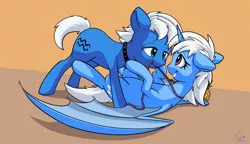 Size: 3423x1973 | Tagged: suggestive, artist:cyonixcymatro, derpibooru import, oc, unofficial characters only, alicorn, bat pony, bat pony alicorn, earth pony, pony, bat wings, eye contact, female, floppy ears, food, horn, image, jpeg, lasso, looking at each other, lying down, male, on back, pineapple, rope, smiling, straight, wings