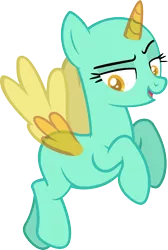 Size: 987x1468 | Tagged: safe, artist:pegasski, derpibooru import, oc, unofficial characters only, alicorn, pony, the washouts (episode), alicorn oc, bald, base, eyelashes, flying, horn, image, open mouth, png, simple background, solo, transparent background, two toned wings, wings