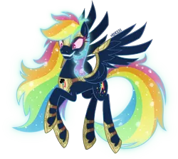 Size: 4000x3577 | Tagged: safe, artist:orin331, derpibooru import, rainbow dash, pegasus, pony, secrets and pies, absurd resolution, armor, ethereal mane, evil grin, evil pie hater dash, fangs, flying, gameloft, gameloft interpretation, grin, image, nightmare rainbow dash, nightmarified, png, simple background, smiling, solo, transparent background
