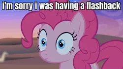 Size: 1279x717 | Tagged: safe, derpibooru import, edit, edited screencap, screencap, pinkie pie, pony, daring done?, caption, charlie and the chocolate factory, female, image, image macro, jpeg, mare, solo, text, thousand yard stare, willy wonka