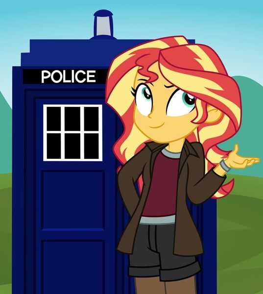 Size: 1024x1144 | Tagged: safe, artist:emeraldblast63, derpibooru import, sunset shimmer, equestria girls, amy pond, clothes, cosplay, costume, doctor who, image, jpeg, tardis