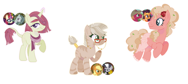 Size: 600x270 | Tagged: safe, artist:empress-of-the-seas, artist:selenaede, derpibooru import, oc, earth pony, hybrid, pony, unicorn, zony, base used, clothes, flower, flower in hair, freckles, glasses, image, magical lesbian spawn, offspring, parent:applejack, parent:big macintosh, parent:marble pie, parent:moondancer, parent:saffron masala, parent:zecora, png, scarf, screencap reference, simple background, transparent background