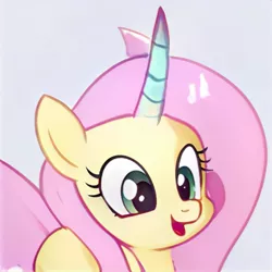 Size: 1024x1024 | Tagged: safe, artist:thisponydoesnotexist, derpibooru import, machine learning generated, pony, curved horn, cute, female, horn, image, jpeg, mare, neural network, not fluttershy, smiling