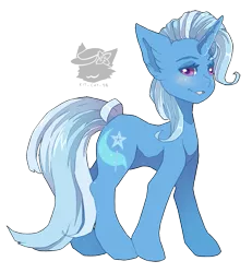 Size: 697x753 | Tagged: safe, artist:flufflymacaron, derpibooru import, trixie, pony, unicorn, blushing, cutie mark, image, missing accessory, png, simple background, solo, transparent background