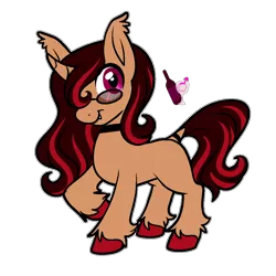 Size: 1000x1000 | Tagged: safe, artist:vodkamewtwoni, derpibooru import, oc, oc:mocha velvet, classical unicorn, pony, unicorn, bottle, choker, cloven hooves, commission, cute, ear fluff, fangs, femboy, glass, glasses, hoof fluff, image, jewelry, leonine tail, looking at you, male, male symbol, one eye covered, png, ring, simple background, striped mane, striped tail, tail, tail ring, teenager, transparent background, unshorn fetlocks, wavy mane, wine bottle, wine glass