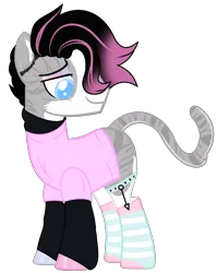 Size: 1504x1894 | Tagged: safe, artist:pegasski, artist:rukemon, derpibooru import, oc, oc:soft meows, unofficial characters only, cat, cat pony, original species, pony, base used, clothes, commission, eyeshadow, femboy, image, makeup, male, markings, png, shirt, simple background, socks, solo, stallion, striped socks, sweater, trans male, transgender, transparent background