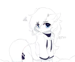 Size: 1100x900 | Tagged: safe, artist:heddopen, derpibooru import, oc, oc:loulou, unofficial characters only, earth pony, pony, clothes, ear fluff, eye clipping through hair, eyebrows visible through hair, female, fluffy tail, hoodie, image, jewelry, looking at you, mare, necklace, png, pure white, simple background, solo, white background