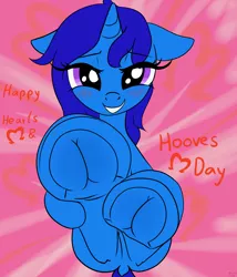 Size: 3600x4200 | Tagged: suggestive, artist:littlenaughtypony, derpibooru import, oc, oc:delly, pony, unicorn, blushing, commission, female, fetish, floppy ears, frog (hoof), hearts and hooves day, hoof fetish, hoofbutt, image, jpeg, looking at you, smiling, solo, teeth, underhoof, your character here