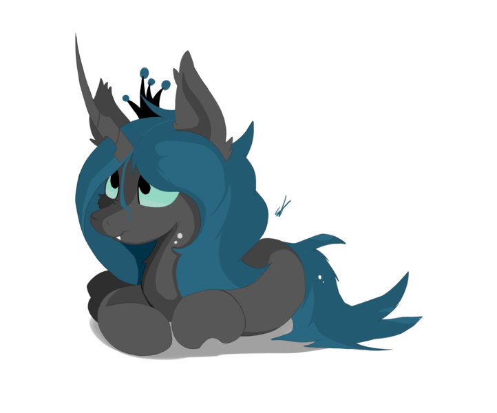 Size: 3552x2952 | Tagged: safe, artist:groomlake, derpibooru import, queen chrysalis, changeling, changeling queen, pony, colored, crown, curved horn, cute, cutealis, female, horn, image, jewelry, love, lying down, mare, png, regalia, simple, simple background, solo, spots, white background