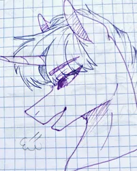 Size: 1080x1346 | Tagged: safe, artist:moona_lou, derpibooru import, twilight sparkle, pony, unicorn, bust, female, graph paper, image, jpeg, lineart, mare, solo, traditional art, unicorn twilight