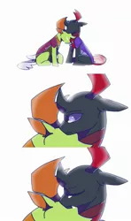 Size: 1347x2272 | Tagged: safe, artist:paintedsnek, derpibooru import, pharynx, thorax, changedling, changeling, brotherly love, brothers, changedling brothers, comforting, crying, cute, duo, duo male, image, jpeg, king thorax, male, pharybetes, prince pharynx, sad, sadorable, sibling love, siblings, simple background, thorabetes, white background, wholesome