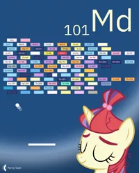 Size: 4000x5000 | Tagged: safe, artist:parclytaxel, derpibooru import, moondancer, pony, unicorn, series:joycall6's periodic table, .svg available, absurd resolution, arkanoid, blue background, bust, chemistry, dream, dream orbs, eyes closed, female, image, mare, mendelevium, periodic table, png, portrait, simple background, sleeping, smiling, solo, vector