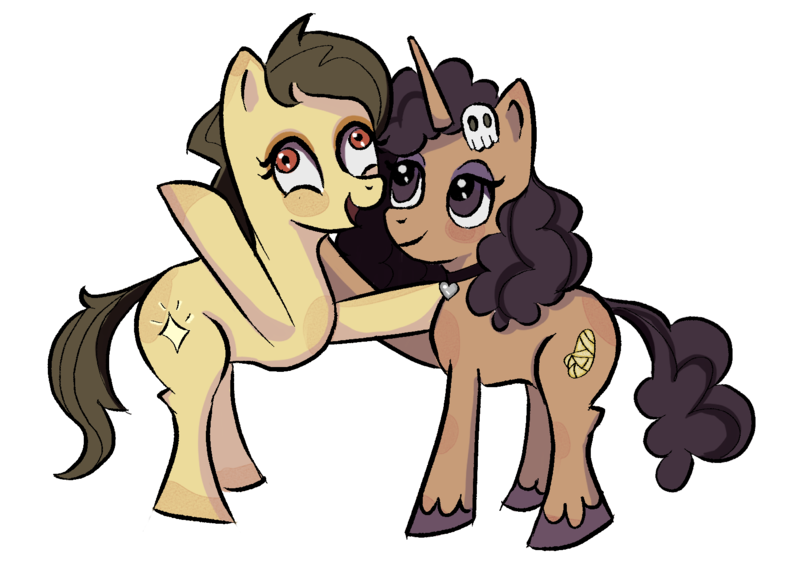 Size: 1671x1200 | Tagged: safe, artist:camaleao, derpibooru import, oc, earth pony, pony, unicorn, derpibooru community collaboration, 2021 community collab, derp, goth, image, png, simple background, transparent background