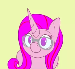 Size: 720x665 | Tagged: safe, artist:inkynotebook, derpibooru import, part of a set, oc, unofficial characters only, pony, unicorn, bust, commission, glasses, horn, image, png, signature, simple background, smiling, solo, unicorn oc, ych result