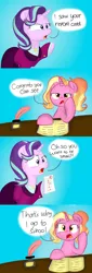 Size: 1024x3016 | Tagged: safe, artist:swivel starsong, derpibooru import, luster dawn, starlight glimmer, pony, unicorn, book, clothes, comic, dialogue, image, inkwell, jay versace, older, older starlight glimmer, png, quill, smartass, suit, this will end in detention, this will end in grounding, this will end in gulag