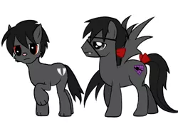 Size: 480x360 | Tagged: safe, alternate version, artist:sleepykoinu, derpibooru import, oc, unofficial characters only, bat pony, earth pony, pony, base used, bat pony oc, bat wings, duo, earth pony oc, frown, image, male, png, raised hoof, simple background, stallion, white background, wings