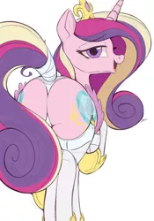 Size: 840x1200 | Tagged: suggestive, artist:raps, derpibooru import, princess cadance, alicorn, pony, bedroom eyes, both cutie marks, butt, clothes, female, image, jewelry, jpeg, lingerie, looking at you, looking back, looking back at you, lovebutt, mare, open mouth, panties, plot, raised hoof, regalia, seductive, socks, solo, solo female, stockings, tail wrap, thigh highs, underwear, wedgie