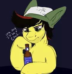 Size: 854x882 | Tagged: safe, artist:celestialoddity, derpibooru import, oc, oc:fiya, earth pony, pony, alcohol, beanie, beer, chad, crying, hat, image, png, sad, sketch, solo