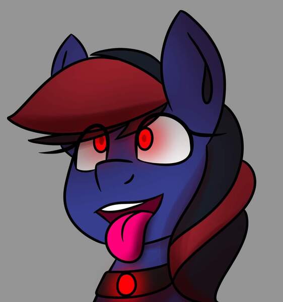 Size: 1080x1154 | Tagged: safe, artist:askhypnoswirl, derpibooru import, oc, oc:mistic spirit, cyborg, ahegao, collar, glowing eyes, hypnosis, hypnotized, image, jpeg, mind control, open mouth, tongue out