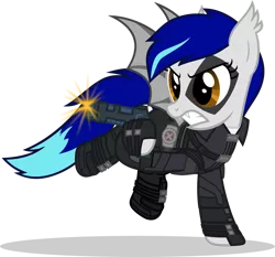 Size: 1280x1195 | Tagged: safe, artist:mlp-trailgrazer, derpibooru import, oc, oc:starry melody, bat pony, pony, domino, female, gun, image, mare, png, simple background, solo, transparent background, weapon