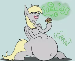 Size: 1127x914 | Tagged: suggestive, artist:homicidal doktor, derpibooru import, derpy hooves, pegasus, pony, aderpose, belly, big belly, burp, eyes closed, fat, female, fetish, food, food baby, huge belly, image, impossibly large belly, inflation, jpeg, muffin, open mouth, stomach noise, stuffing, tongue out