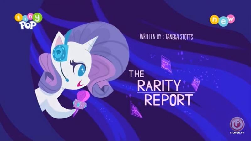 Size: 1920x1080 | Tagged: safe, derpibooru import, screencap, rarity, pony, my little pony: pony life, the rarity report, spoiler:pony life s01e25, female, headset, image, jpeg, microphone, solo, tiny pop, title card