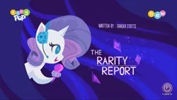 Size: 1920x1080 | Tagged: safe, derpibooru import, screencap, rarity, pony, my little pony: pony life, the rarity report, spoiler:pony life s01e25, female, headset, image, jpeg, microphone, solo, tiny pop, title card