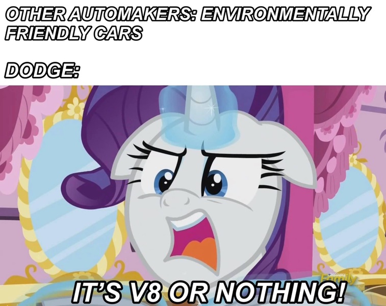 Size: 2048x1624 | Tagged: safe, derpibooru import, edit, edited screencap, screencap, rarity, pony, unicorn, the saddle row review, chrysler, dodge (car), image, jpeg, meme, mopar, no spoilers, solo