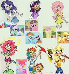 Size: 2472x2662 | Tagged: safe, artist:citi, derpibooru import, edit, edited screencap, screencap, applejack, fluttershy, pinkie pie, rainbow blaze, rainbow dash, rarity, twilight sparkle, human, pony, call of the cutie, pinkie pride, female, filly, filly applejack, filly fluttershy, filly pinkie pie, filly rainbow dash, filly rarity, filly twilight sparkle, humanized, image, jpeg, mane six, mouth hold, scene interpretation, screencap reference, younger