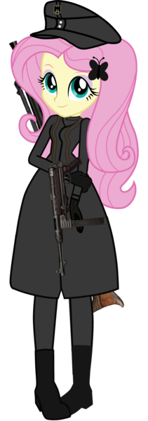 Size: 1439x4096 | Tagged: safe, artist:edy_january, derpibooru import, fluttershy, human, pegasus, equestria girls, german, gun, humanized, image, mg42, mp40, natasha shakovich, png, solo, weapon, wehrmacht