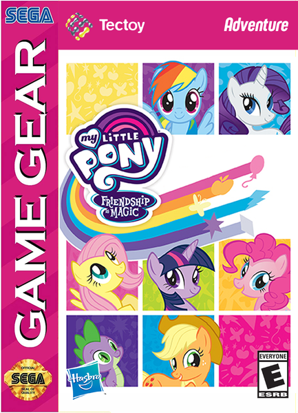 Size: 719x997 | Tagged: safe, derpibooru import, edit, applejack, fluttershy, pinkie pie, rainbow dash, rarity, spike, twilight sparkle, cover, esrb, game cover, happy birthday mlp:fim, image, mane seven, mane six, mlp fim's tenth anniversary, png, sega, sega game gear, stock vector, tectoy