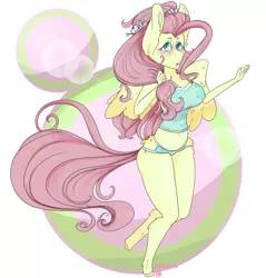 Size: 1024x1071 | Tagged: suggestive, artist:daniefox, derpibooru import, fluttershy, anthro, unguligrade anthro, blue underwear, breasts, busty fluttershy, camisole, clothes, female, flower pattern underwear, image, jpeg, panties, solo, solo female, underwear