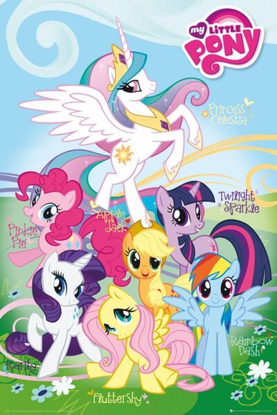 Size: 683x1024 | Tagged: safe, derpibooru import, official, applejack, fluttershy, pinkie pie, princess celestia, rainbow dash, rarity, twilight sparkle, pony, image, jpeg, mane six, original, photo, poster, stock vector