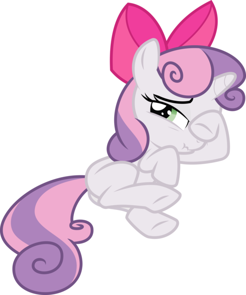 Size: 3000x3588 | Tagged: safe, artist:sollace, derpibooru import, sweetie belle, pony, unicorn, somepony to watch over me, .svg available, accessory swap, apple bloom's bow, bed, bow, cute, derpibooru exclusive, diasweetes, female, hair bow, high res, hoof over eye, image, laying on bed, looking at you, lying down, nervous, on bed, png, raised hoof, scrunchy face, simple background, sleepy, solo, transparent background, vector, wiping, wiping eye