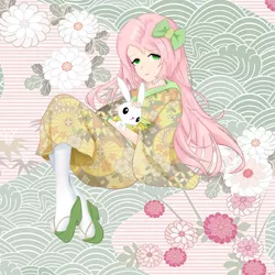 Size: 5000x5000 | Tagged: safe, artist:time sss, derpibooru import, angel bunny, fluttershy, human, clothes, female, humanized, image, jpeg, kimono (clothing), looking at you