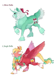 Size: 5256x7286 | Tagged: safe, artist:gigason, derpibooru import, oc, oc:jingle bells, oc:silver bells, unofficial characters only, deer, deer pony, original species, pegasus, pony, unicorn, colored wings, female, image, mare, multicolored wings, png, simple background, transparent background, wings