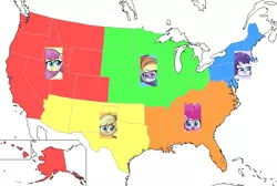 Size: 799x538 | Tagged: safe, derpibooru import, applejack, fluttershy, pinkie pie, rainbow dash, rarity, my little pony: pony life, image, map, png, ponies as regions, united states