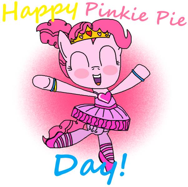 Size: 1008x1004 | Tagged: safe, artist:logan jones, derpibooru import, pinkie pie, ballerina, ballet slippers, bipedal, blushing, blush sticker, clothes, cute, derpibooru exclusive, eyes closed, happy, image, jewelry, open mouth, pinkarina, pinkie pie day, pinkie pie day 2020, pinkierina, png, simple background, tiara, transparent background, tutu, tutu cute