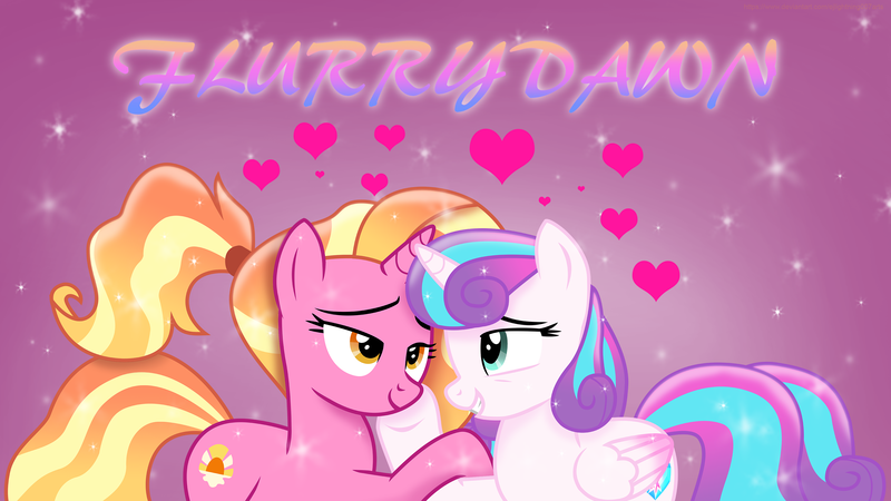 Size: 3840x2160 | Tagged: safe, artist:ejlightning007arts, derpibooru import, luster dawn, princess flurry heart, alicorn, pony, unicorn, the last problem, cute, duo, duo female, female, flurrydawn, heart, hooves on cheeks, image, lesbian, looking at each other, older, older flurry heart, png, ponytail, shipping, sparkles, teeth, vector, wallpaper