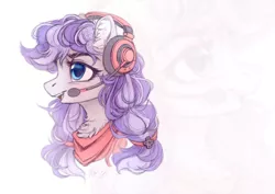 Size: 2400x1700 | Tagged: safe, artist:vird-gi, derpibooru import, oc, oc:cinnabyte, unofficial characters only, pony, adorkable, bandana, bust, chest fluff, commission, cute, dork, ear fluff, female, gaming headset, headphones, headset, image, mare, open mouth, png, portrait, profile, smiling, solo, zoom layer